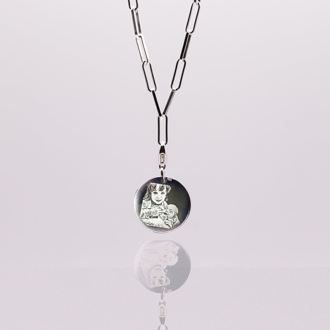 DENISE NECKLACE WITH PENDANT SILVER / PHOTO ENGRAVING