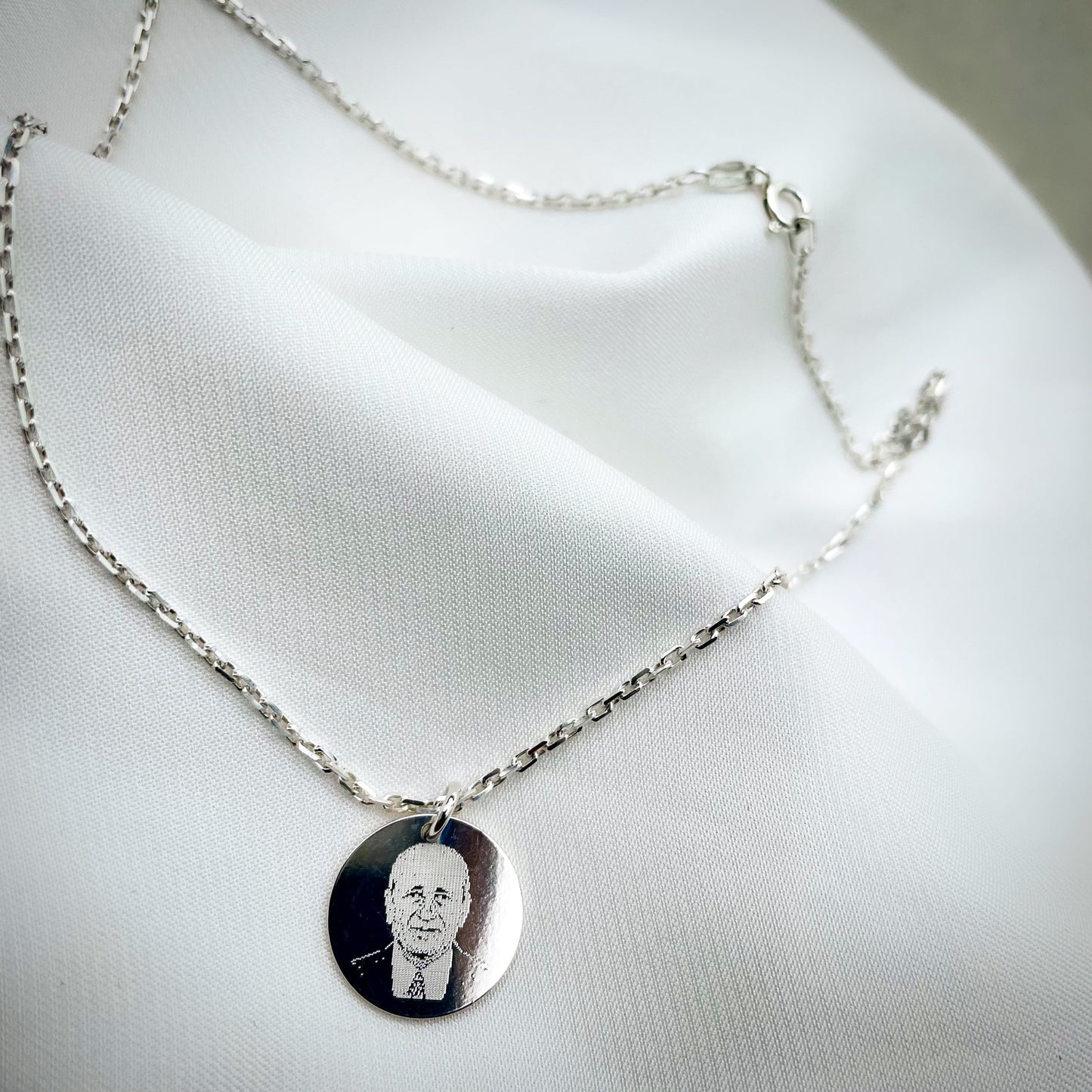Feine Ankerkette mit Fotogravur - Silber