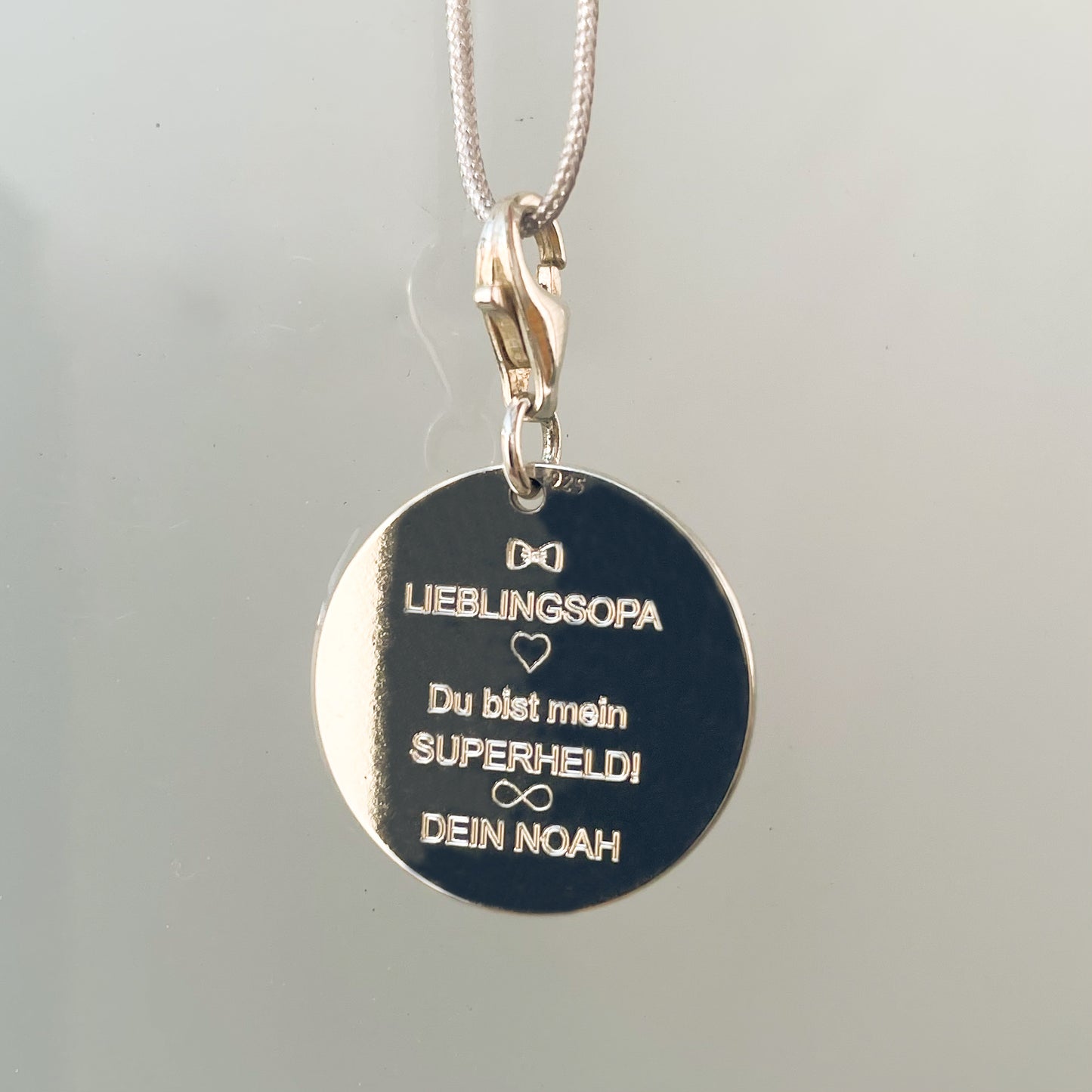 Chain pendant silver 18mm with carabiner / PHOTOGRAVURE