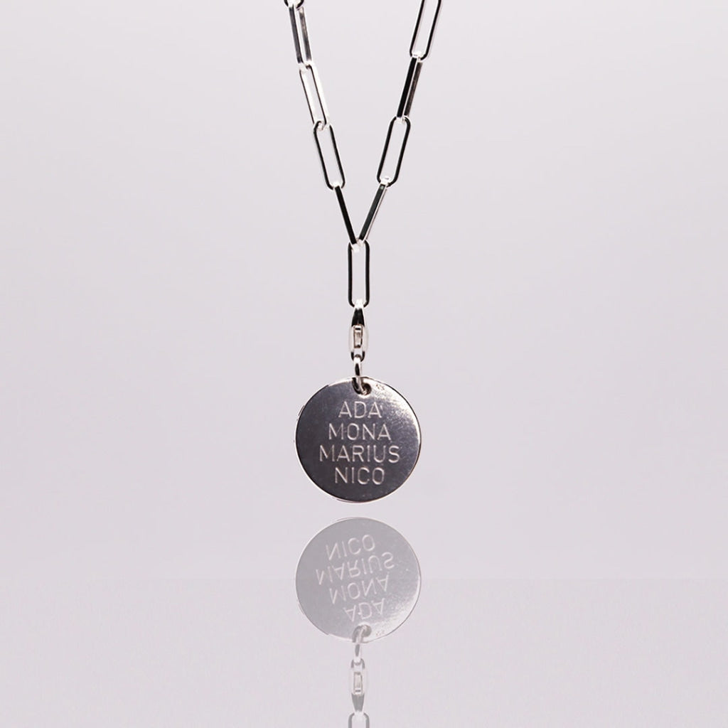 COLLIER DENISE AVEC PENDENTIF EN ARGENT / TEXTE GRAVÉ
