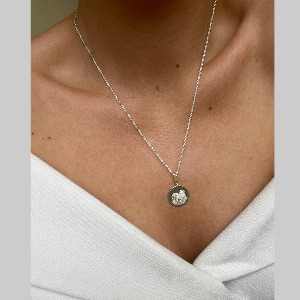 Chain pendant silver 18mm with carabiner / PHOTOGRAVURE