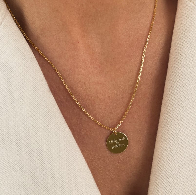 Feine Ankerkette mit Textgravur - Gold