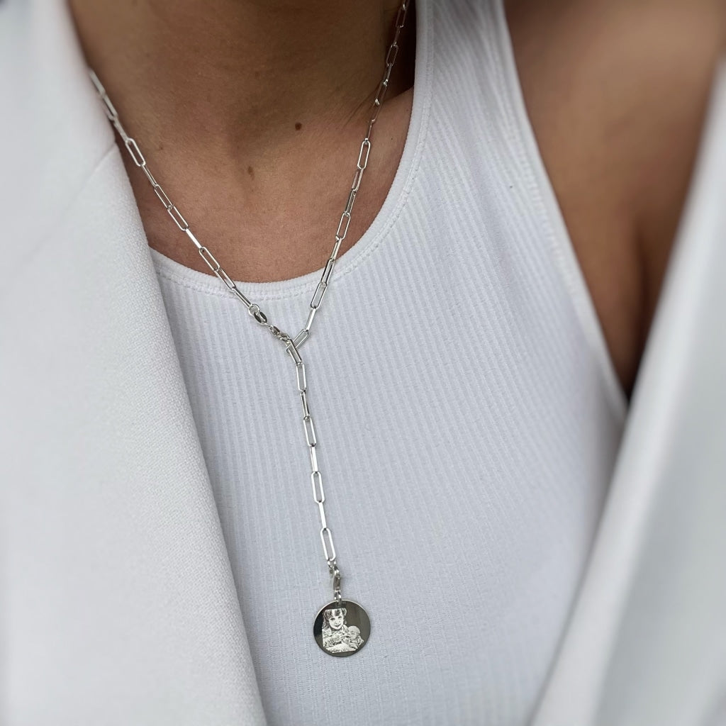 DENISE NECKLACE WITH PENDANT SILVER / PHOTO ENGRAVING