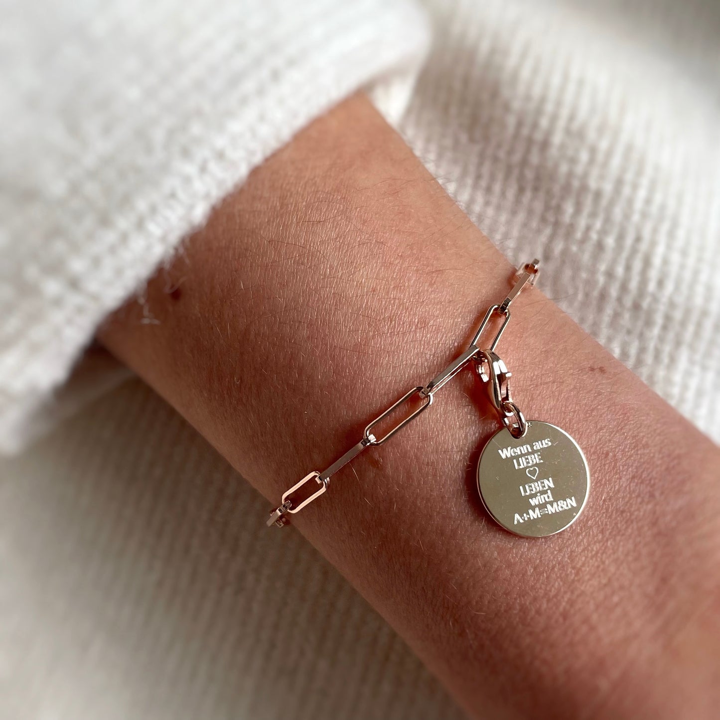 Gliederarmband mit Textgravur - Roségold