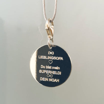 Chain pendant silver 18mm with carabiner / TEXT ENGRAVING