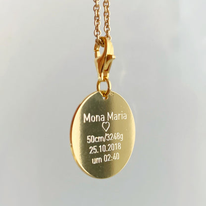 Chain pendant gold 18mm with carabiner / PHOTOGRAVURE