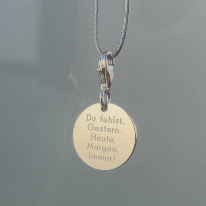 Chain pendant silver 18mm with carabiner / TEXT ENGRAVING
