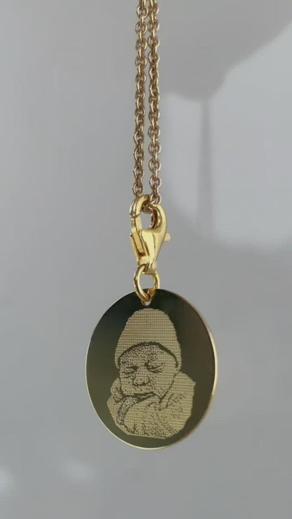 Chain pendant gold 18mm with carabiner / PHOTOGRAVURE