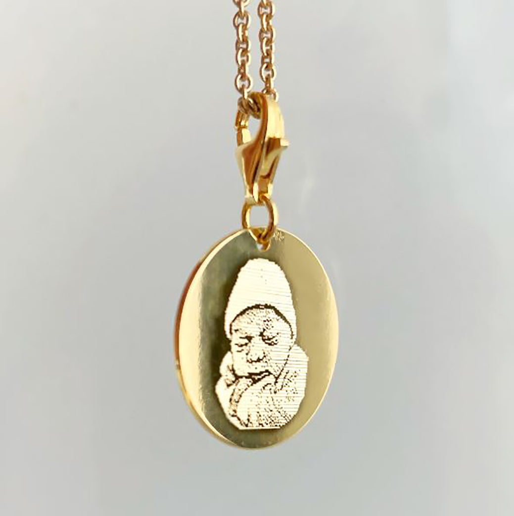 Chain pendant gold 18mm with carabiner / PHOTOGRAVURE