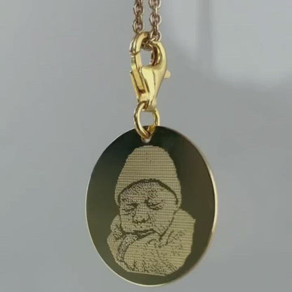 Chain pendant gold 18mm with carabiner / TEXT ENGRAVING