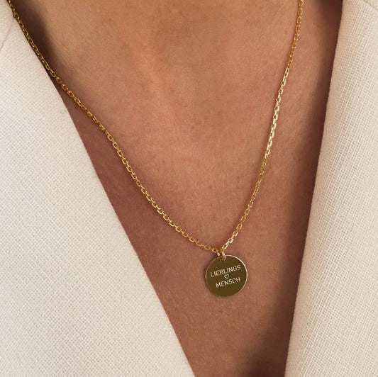 Feine Ankerkette mit Textgravur - Gold