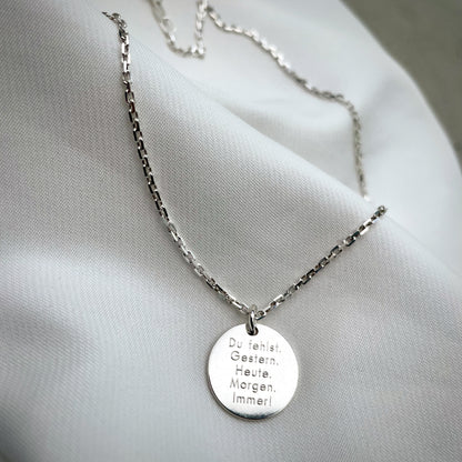 Collier avec pendentif 15mm argent / texte gravé
